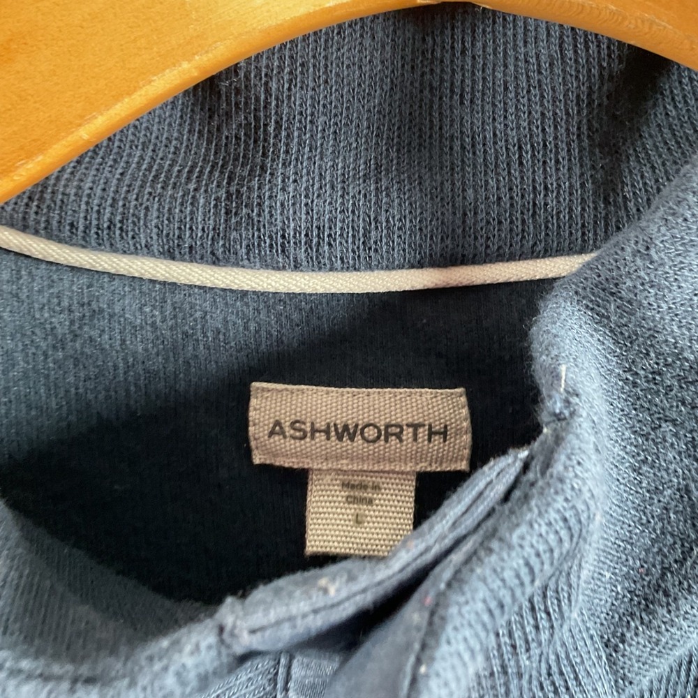 Ashworth Mens Pullover Sweater Dark Blue Mock Neck Elbow Patches Size‎ L - Picture 3 of 6